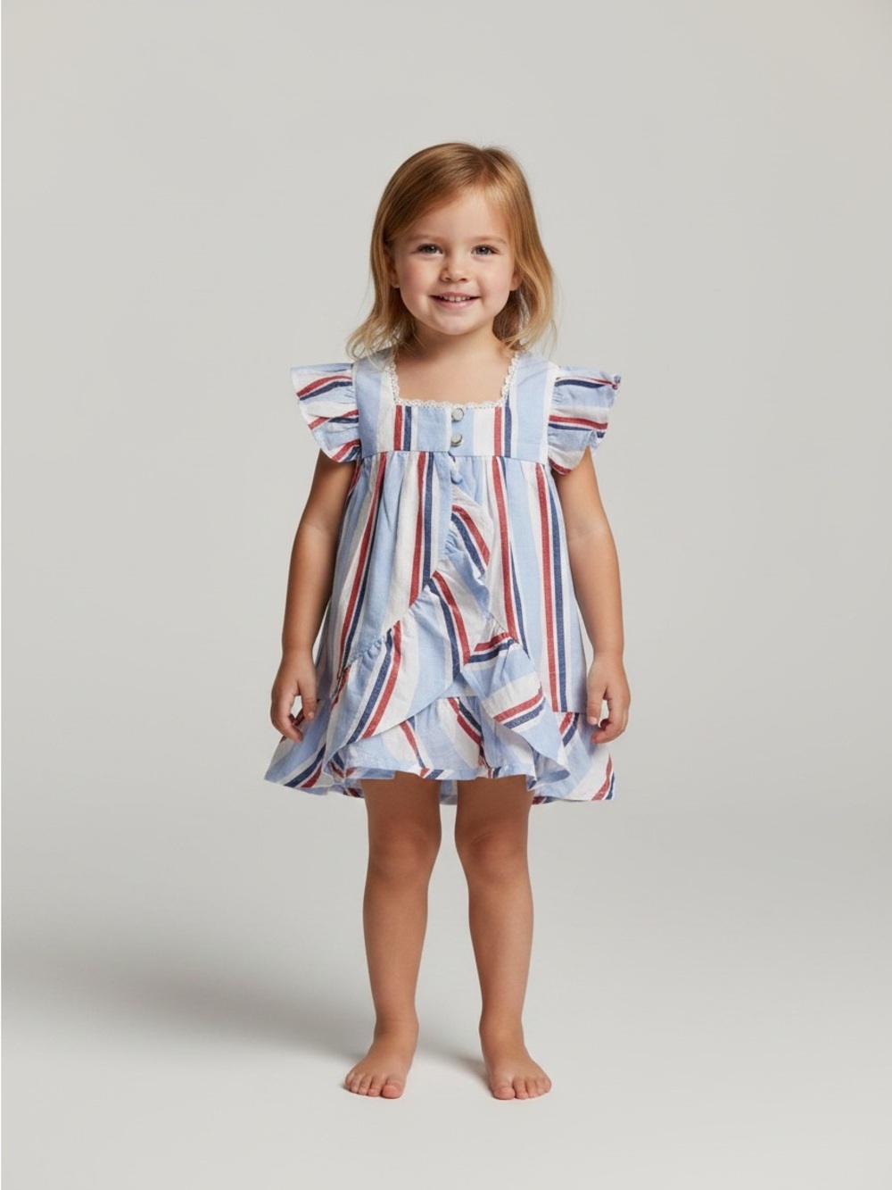 Tommy Bahama Girls' Striped Ruffle Dress - Light Blue & Red NWT 3T